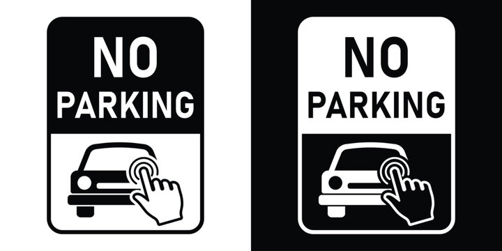 No parking sign vector illustration showing a car with an overlaying interactive hand clicking pointer graphic.