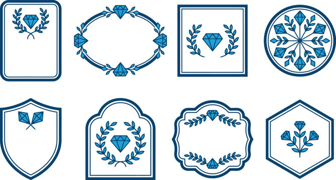 Elegant Diamond Jewelry Frame and Laurel Wreath Label Vector Set for Luxury Branding, Product Packaging & Wedding Invitations (EPS)