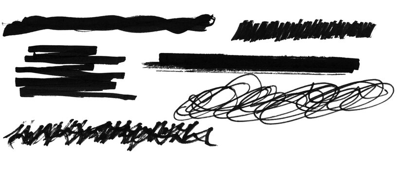 Black Redaction Marker Brush Strokes Collection on Transparent Background, Confidential Censor Overlay Set, Ink Privacy Lines