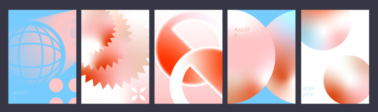 Abstract gradient posters in vector format, orange, pink and white colors