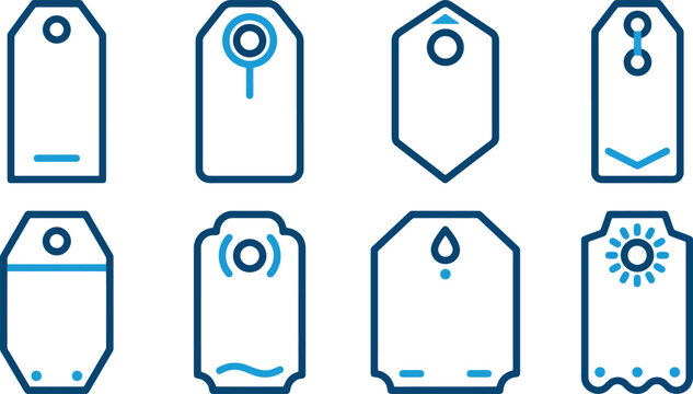 Minimalist Blue Line Price Tag Vector Icon Set for Retail Marketing, E-commerce Promotions & Product Labeling Design Projects (EPS)