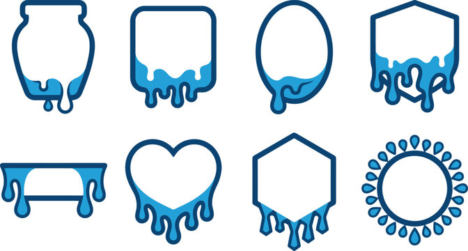 Blue Liquid Melting Frame Border Vector Icon Set for Creative Graphic Design, Branding Identity & Product Packaging Labels (EPS)
