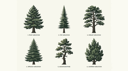Assorted evergreen tree illustrations © BudiSantoso