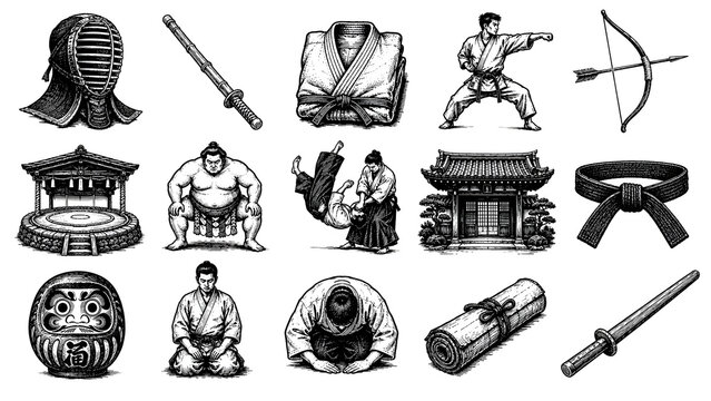 Japanese Martial Arts Collection &ndash; Kendo, Karate, Aikido, Sumo and Dojo Engraving Set