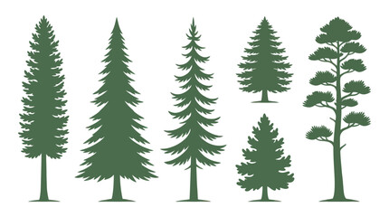 Obraz premium Collection of evergreen tree silhouettes