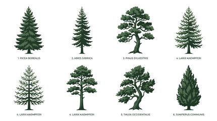 Collection of coniferous tree illustrations © Aester
