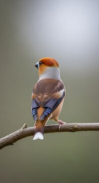 A small bird with brown, white, and orange plumage perches on a branch