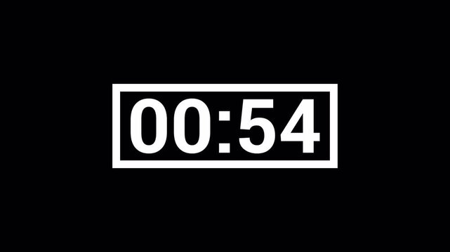 One minute countdown animation with transparent background,1 minute countdown timer, countdown video with alpha channel in 4k.