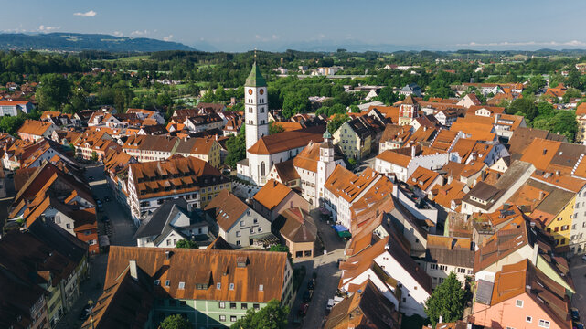 Urban aerial panorama of traditional German townscape