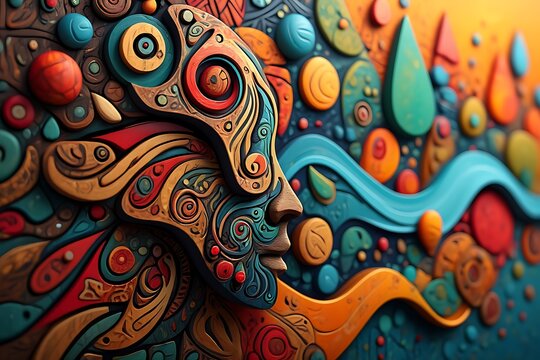 Colorful tribal dragon face artwork
