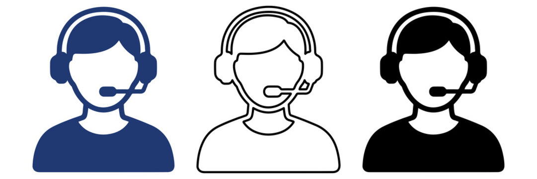 Multicolor Customer Support Agent Icon Set with Filled and Outline Styles for Help Desk Service Communication and Call Center Isolated on Transparent Background