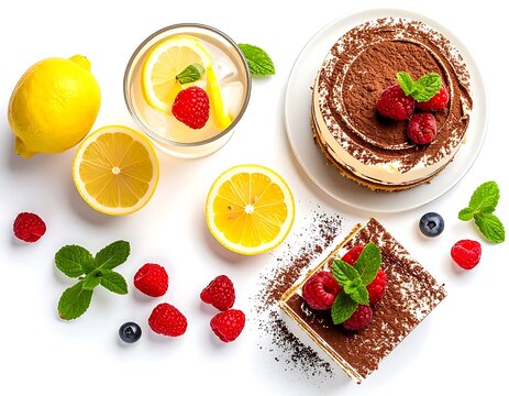Fresh Dessert and Citrus Drink with Berries.