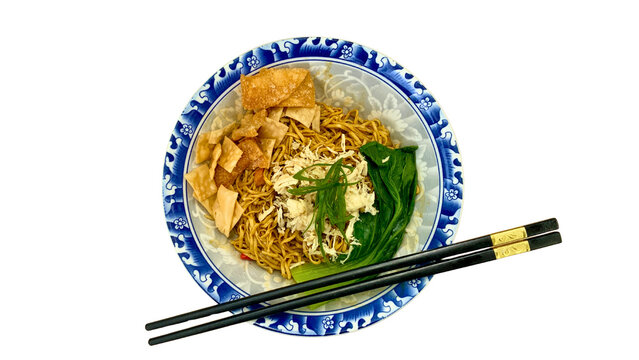 Indonesian chicken noodles mie ayam isolated on transparant background