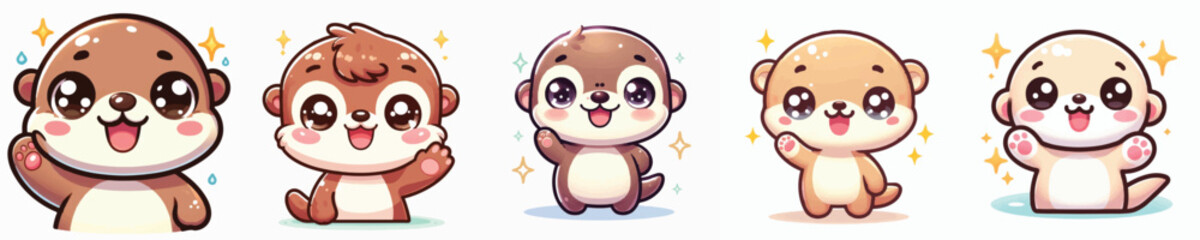 Vector of a cute cartoon otter character waving hello © FirdianKrisna
