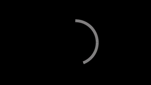 Loading circle animation on black background.Animated spinning waiting icon on white background.