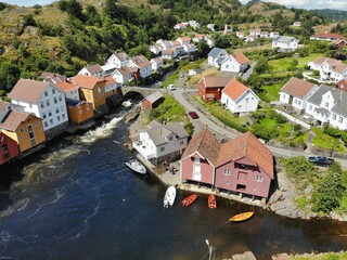 Naklejka premium Sogndalstrand town drone aerial view in Southern Norway. Town in Rogaland county.