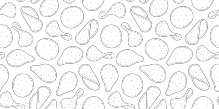 potato chips pattern. doodle potato chips pattern background. potato chips seamless pattern background. unhealthy snacks chips pattern.