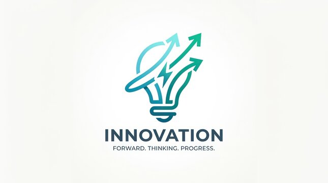 Modern light bulb logo design with multiple arrows showing forward thinking and progress.