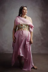 Pregnant Woman as Ancient Greek Goddess in Pink Toga - Maternity Portrait © zea_lenanet