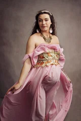Beautiful Pregnant Woman as Greek Goddess in Pink Toga - Maternity Portrait © zea_lenanet