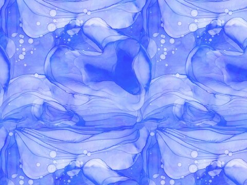 色鮮やかな青色のアルコールインクで描いた花びらのような模様が入った背景素材イラスト