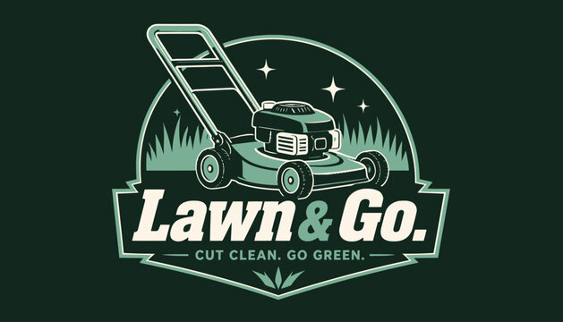 Vintage Lawn Care Logo with Push Lawn Mower