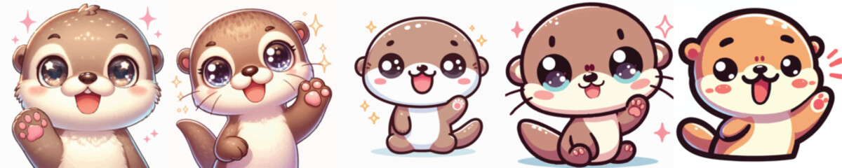 Vector of a cute cartoon otter character waving hello © FirdianKrisna