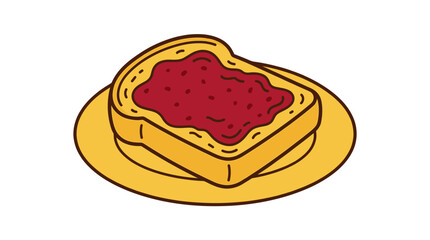 Cartoon vector illustration of toast with jam on a yellow plate. © Pidi
