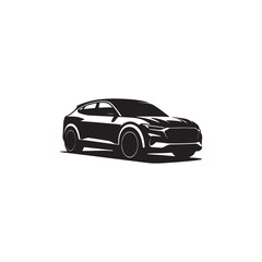 Naklejka premium Modern Performance SUV Silhouette Vector, Luxury Crossover Vehicle Black Icon Isolated on White Background