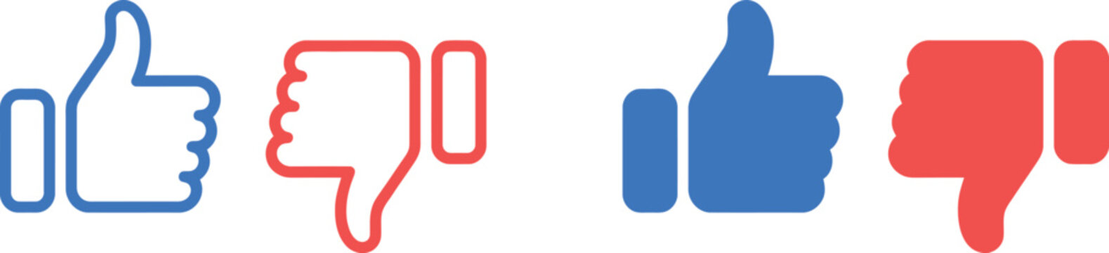 Like and dislike social media hand gesture icons set in line and solid styles.