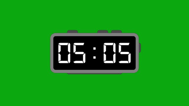 Digital 1 minutes countdown timer animation on green background with alpha channel. Digital timer count 0 to 60 seconds countdown. One minute countdown.