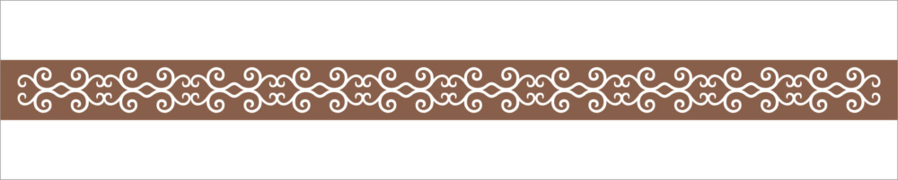 Symmetrical swirly wave border pattern vector ornament on brown background