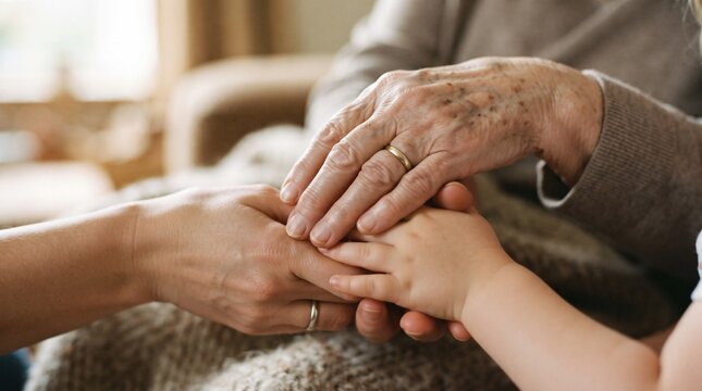 Three Generations Holding Hands Showing Love and Support