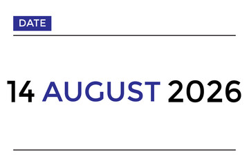Fototapeta premium August 14, 2026 calendar with blue color on white background