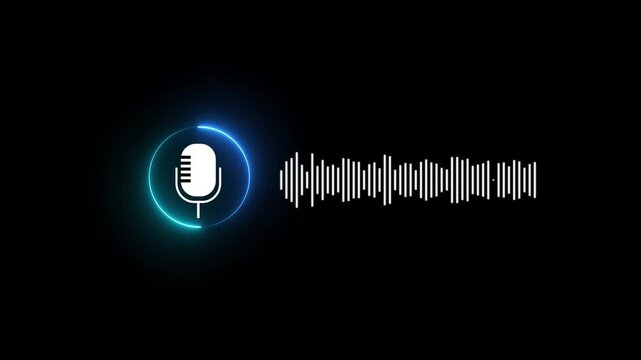 Animated Cyberpunk Neon Microphone Loop with Audio Waveform on Black Background