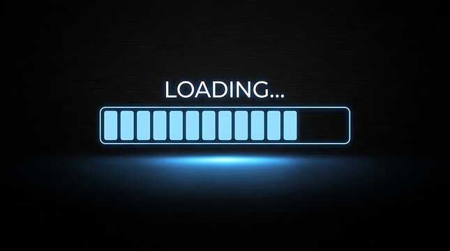 Loading bar on black background, with blue glow, progress indicator progress, bar loading progress indicator