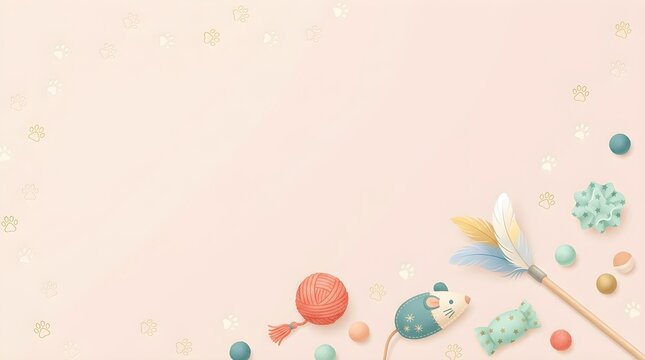 Cute Cat Toys Border Background with Copy Space
