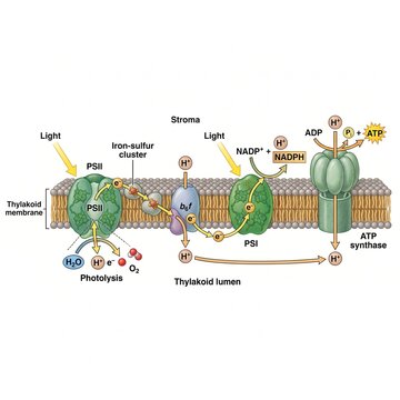 Biological Process of Light Dependent Reactions within the Thylakoid Membrane of Chloroplasts