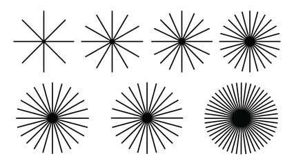 Obraz premium Set of black circular radial sunburst line elements