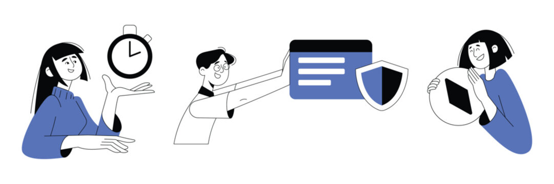 Business Characters and Security Icons Elements Set