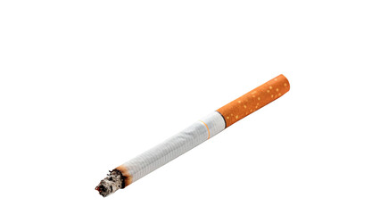 Single lit cigarette with white filter and burning ash isolated on transparent background cut out © Hanna