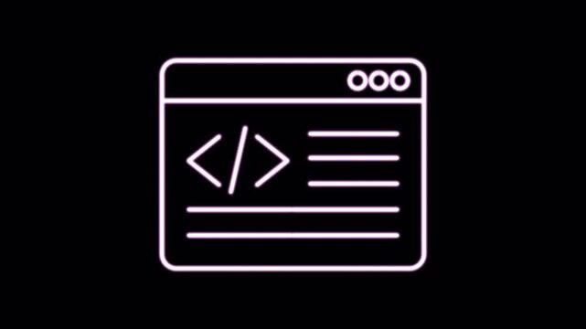 Coding and prompt lineart glow icon with alpha channel on transparent background. 4K motion graphic animation icon set. Suitable for web development and technology content