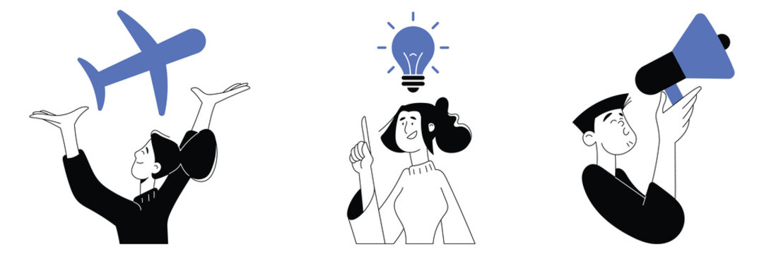 Travel, Idea, and Announcement Flat Icons Set