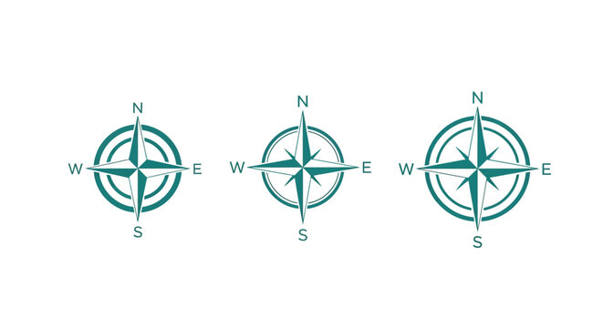 Three green compass rose icons in a row.