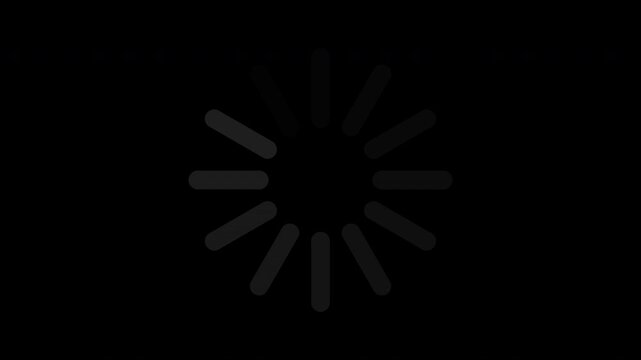 Black loading spinner icon rotating smoothly, transparent background seamless loop animation