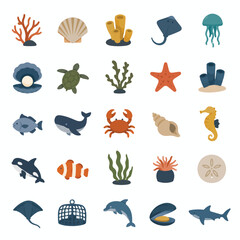 Obraz premium Minimalist marine beach summer tools icon sets logo flat design