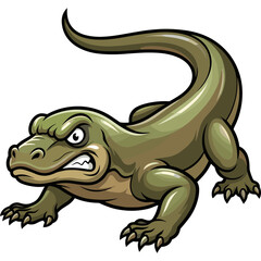Fototapeta premium An illustration of a green dinosaur with sharp teeth and claws is running.