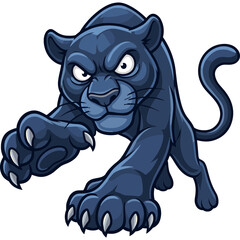 Fototapeta premium A cartoon illustration of a menacing dark blue panther with sharp claws lunging forward.