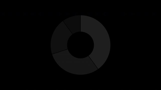 Black donut pie chart segments appearing one by one, transparent background business animation