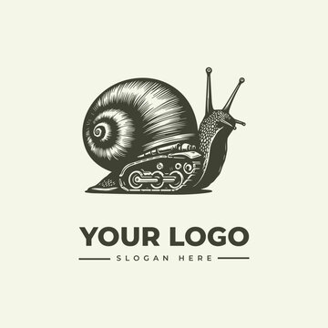 Creative logo design featuring a stylized snail with tank tracks for a unique mechanical concept.